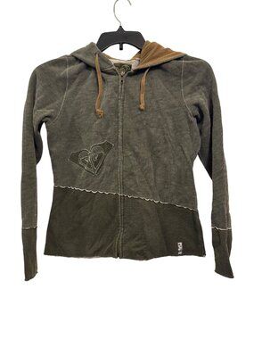 Roxy Olive Green Hoodie Jacket Womens M Full Zip Cotton Blend
